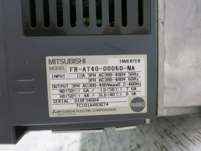 Mitsubishi FR-A740-00060-NA 3 HP Inverter AC VS Drive A700 FR-PU07 3PH 480V VFD (DW8032-1)