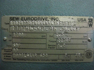 Sew Eurodrive R102R73D 1HP Ratio:689 Gear Reducer NEW (EBI3643-1)