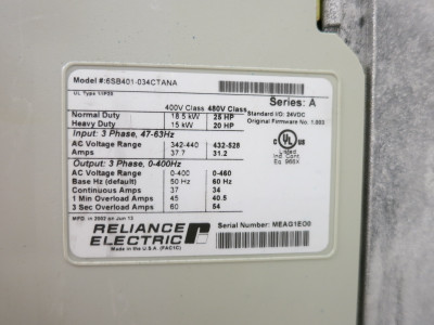 Reliance Electric 6SB401-034CTANA 25 HP SP600 AC VS Drive 480V VFD 480 VAC (DW8051-1)