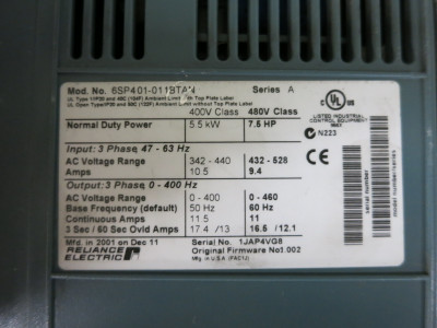 Reliance Electric 6SP401-011BTAN 7.5 HP SP600 AC VS Drive 480V VFD 480 VAC (DW8054-6)