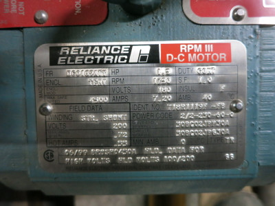 Reliance Electric 1.5 HP DC Motor DC0189ATY 1750 RPM III 180V TENV 1.5HP 7.2A (DW8059-1)