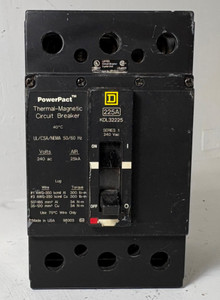 Square D KDL32225 225A PowerPact Circuit Breaker 240V 3 Pole KDL 225 Amp (EM5910-1)