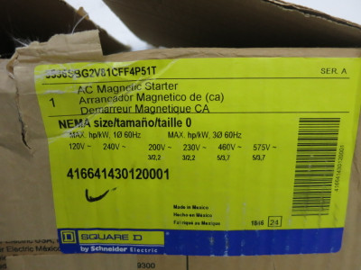 NEW Square D 8536SBO2S Enclosed Size 0 Motor Starter 120V Coil 5 HP 8536SB02S (DW8136-1)