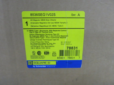 NEW Square D 8536SEG1S Enclosed Size 3 Motor Starter 120V Coil 50HP 8536SEG1V02S (DW8145-2)