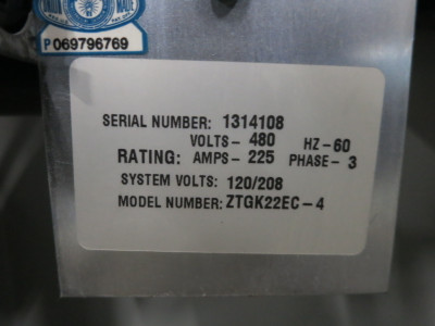 Zenith ZTGK22EC-4 225A 480V Automatic Transfer Switch ATS 3PH 225 Amp MX100 (DW8177-1)