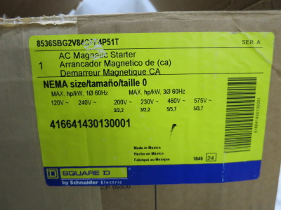 NEW Square D 8536SBO2S Enclosed Size 0 Motor Starter 208V CPT 120V Coil 8536SBG2 (DW8180-5)