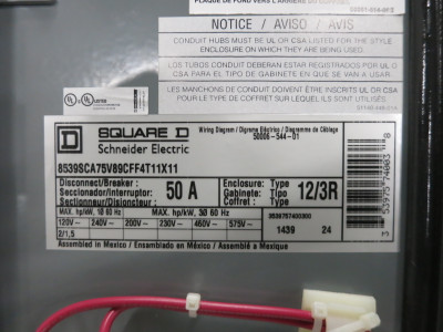 NEW Square D 50A Breaker Size 1 Starter Combo Box 1PH 120V HLL26050 8536SCO1S 3R (DW8187-1)