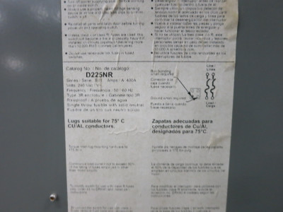 Square D D225NR 400A 240V Fusible Safety Switch Disconnect 400 Amp 2-Pole 3R E01 (DW8191-1)