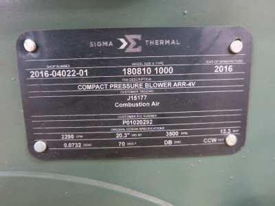NEW Sigma Thermal ARR-4V Pressure Blower 2298 CFM 15 HP Motor CEM2394T 3520 RPM (DW8200-1)