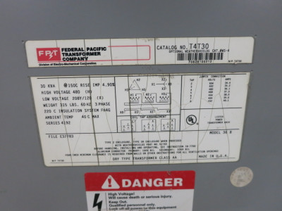 FPT 30 kVA 480 Delta to 208Y/120 V 3PH Dry Type Transformer T4T30 480V - 208 (DW8199-1)