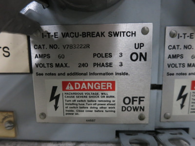 ITE V7B3222R 60A 240V Fusible Vacu-Break Dual Panel Board Switch w/ Hardware (DW8212-2)