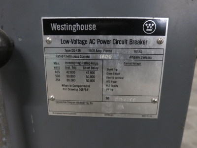 Westinghouse DS-416 1600A AC Power Circuit Breaker Amptector I-A LS 1600 Amp (DW8242-1)