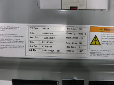 Eaton PRL1X 200A 208Y/120V Main Circuit Breaker Panel Board 3PH 4W 200 Amp PDD2 (DW8276-1)