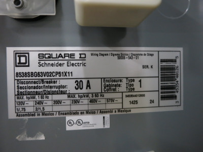 NEW Square D 30A Fusible Size 0 Starter Combination Box 1PH 8536SBO1 2P 120V (DW8287-2)