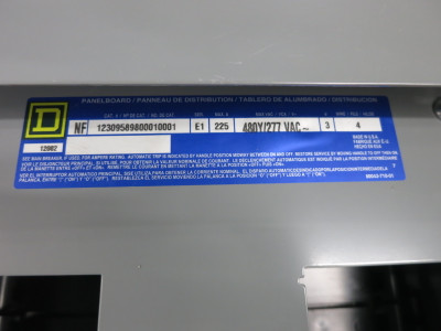 Square D NF 225A 480Y/277 V MLO Circuit Breaker Panel Board 225 Amp 3PH 4W 3R (DW8294-1)