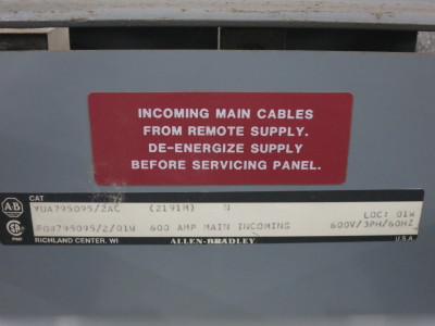 Allen Bradley Centerline 2100 600/300 Amp 3x MCC Section Motor Control Center TF (DW8324-1)