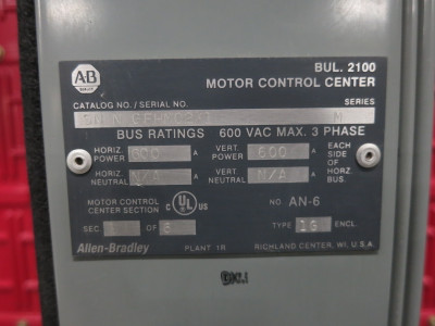 NEW Allen Bradley Centerline 2100 600/300A 3x MCC Section 1404-M605A-000 Meter (DW8321-1)