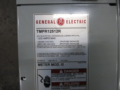 GE TMPR12512R 1200A/125A 208Y/120 Modular Metering Meter Mod Stack 4W 5 Socket (DW8317-1)