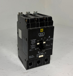 Square D EDB34020 20A Circuit Breaker 3 Pole 18kA @ 480Y/277 VAC 20 Amp HACR (EM5938-5)