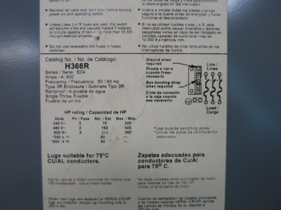 Square D H366R 600A 600V Fusible Safety Switch Disconnect H366-R 600 Amp 3R E04 (DW8350-1)