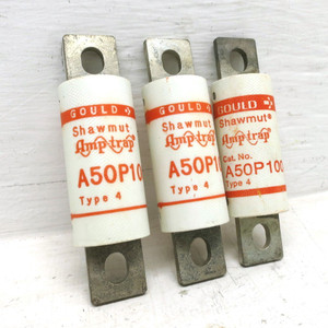 Image of NEW Gould Shawmut Amp-Trap A50P100-4 Fuses 100A 500V Form 101 Type 4 (LOT OF 3)