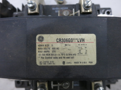GE CR306G0**LVH Size 5 Motor Starter 480V Coil 200 HP CR306G0 (DW8369-1)