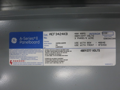 GE AEF3424KB 400A Main Breaker Panel Board 480Y/277 A Series II 4W 400 Amp SGHA (DW8366-1)