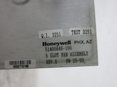 Honeywell 51400646-100 Rev G 5 Slot Fan Assembly 51400764-100 J PLC 51400763 F (DW8388-3)