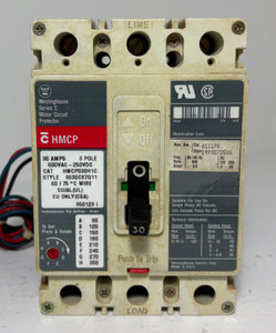 Westinghouse HMCP030H1C 30A Circuit Breaker Glossy w/ Aux 600V Type HMCP 30 Amp (EM5969-2)