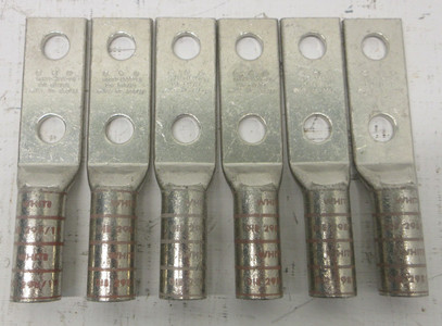 NEW Burndy YAZ31-2NTC-FX 2 Hole Crimp Lugs 250 637/24 White Die NNB (LOT OF 6) (AH1481-8)
