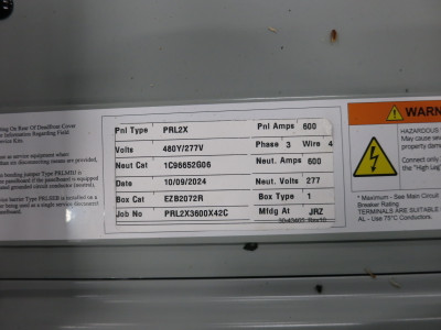 Eaton PRL2X 600A 480Y/277V Circuit Breaker Panel Board 3PH 4W 600 Amp Xpert 3R (DW8411-1)