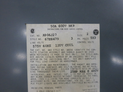 Westinghouse 50A Breaker Size 2 Two-Speed Motor Starter Combo Box 50 Amp MCP (DW8407-1)