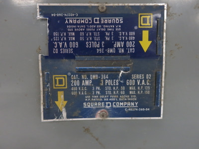 Square D QMB-364 200A 600V QMB Fusible Panelboard Switch QMB364 200 Amp D2 (DW8446-3)