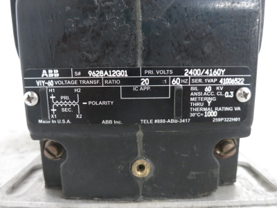 ABB 9628A12G01 VIY-60 Voltage Transformer Ratio 20:1 2400/4160Y 2400-120 VIY60 (DW8455-1)