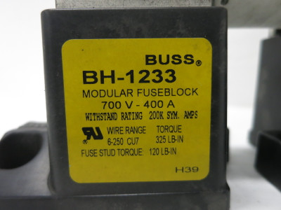 BUSS BH-1233 Fuse Block Assembly w/ FWX-300A Fuse Modular Fuseblock 400A 700V (DW8496-15)
