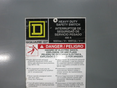 Square D HU365R 400A 600V Non-Fusible Safety Switch Disconnect 400 Amp 3R E05 (DW8520-1)