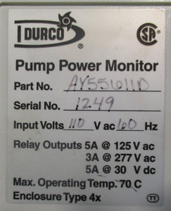 Durco Pump Power Monitor Model KW941 Part No. AY55611D 110V (EBI1204-5)