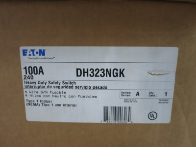NEW Eaton DH323NGK 100A 240V Fusible Safety Switch Disconnect 100 Amp 240 VAC (DW8547-4)