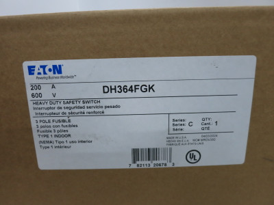 NEW Eaton DH364FGK 200A 600V Fusible Safety Switch Disconnect 200 Amp DH364-FGK (DW8567-1)