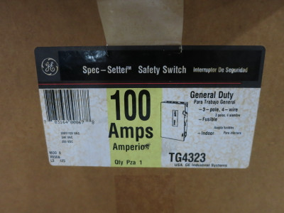 NEW GE TG4323 100A 240V Fusible General Duty Safety Switch Disconnect 100 Amp 8 (DW8570-1)