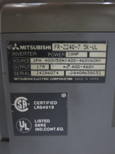 Mitsubishi FR-Z240-7.5K-UL 10 HP Z200 Inverter AC VS Drive 460V 3PH VFD (DW8626-1)