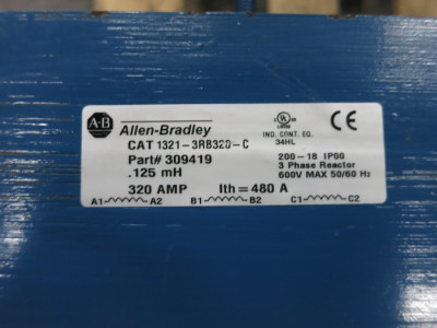 Allen Bradley 1321-3RB320-C AC Line Reactor 3PH 320A 309419 Ith= 480A .125 mH (DW8641-3)