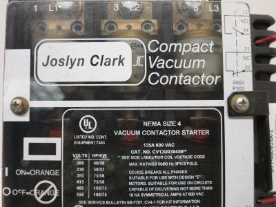Joslyn Clark CV13U03040676 Size 4 Compact Vacuum Contactor 120V Coil CV13U030406 (DW8656-1)