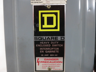 Square D H362N 60A 600V Fusible Safety Switch Disconnect 60 Amp H362-N Ser F1 (DW8713-1)