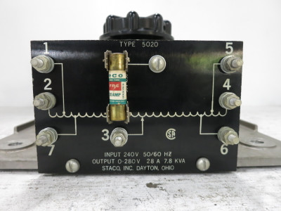 Staco Inc Type 5020 Variable Auto Transformer 7.8 kVA In 240V - Out 0-280V 28A (DW8726-1)