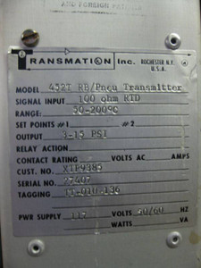 Transmation 452T RB Transmitter Moore E/P transducer 77-16 Flow Control (EBI4863-14)