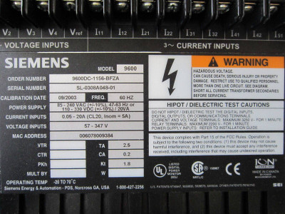 Siemens 9600 9600DC-1156-BFZA Power Meter Display ION Ethernet Access (EBI3763-1)