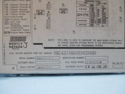 Bently Nevada 3300/61 Dual Vector Monitor 3300/61-04-01-03-00-00-00 PLC 15 mils (NP0021-20)
