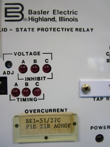 Basler Electric BE1-51/27C Overcurrent Relay P1E Z1R A0N0F BE151/27C BEI-51 3 PH (NP0324-1)
