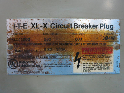 ITE/Siemens REC4100G 100A 600V 3PH 4W XL-X Circuit Breaker Plug Busplug RIC4100G (PM0675-29)